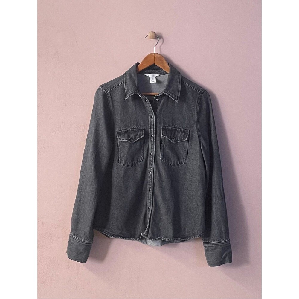 H&M Black Wash Denim Shirt Jacket Size S GUC